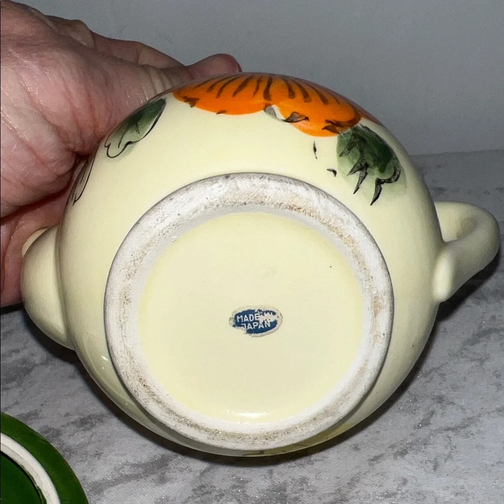 Vintage Japanese Floral Ceramic Teapot with Green Lid